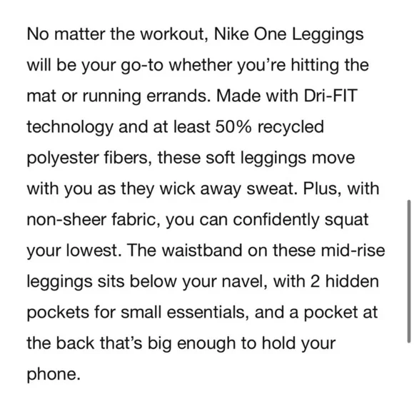 111. NWT Nike One Mid-Rise Crop Leggings - Picture 7 of 7